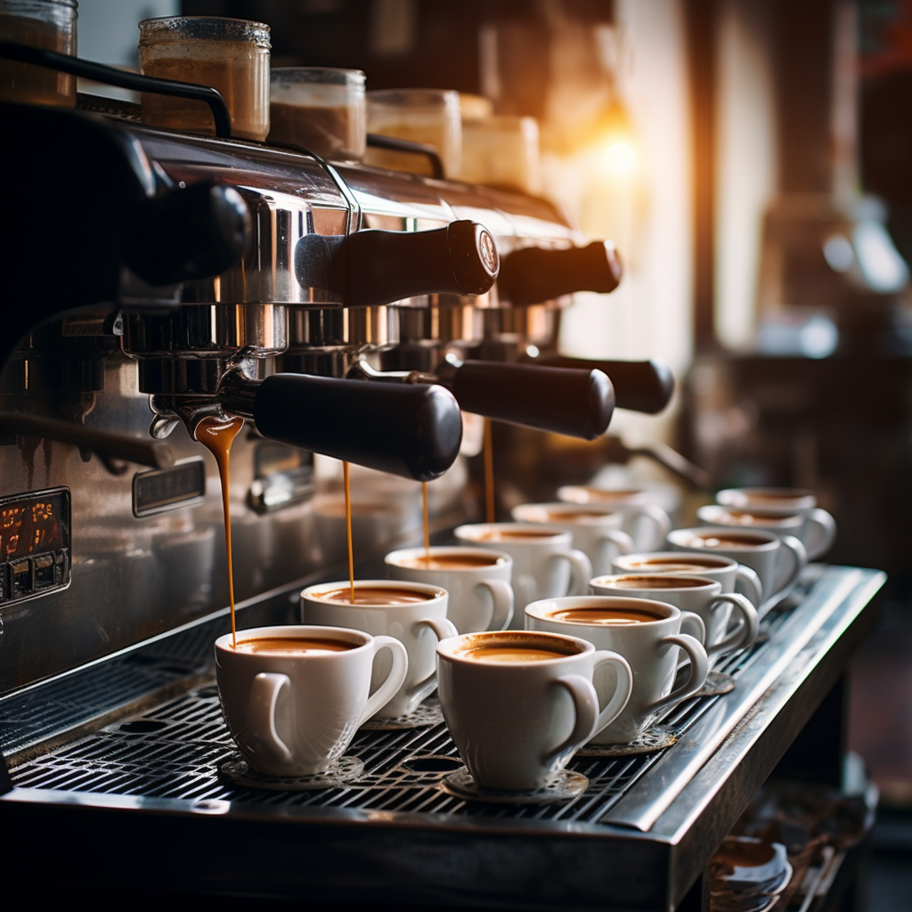 Overflowing coffee cups at coffeehouse