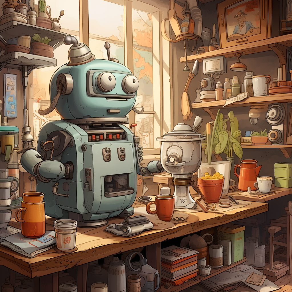 Coffee Making Robot in Studio Ghibli Style