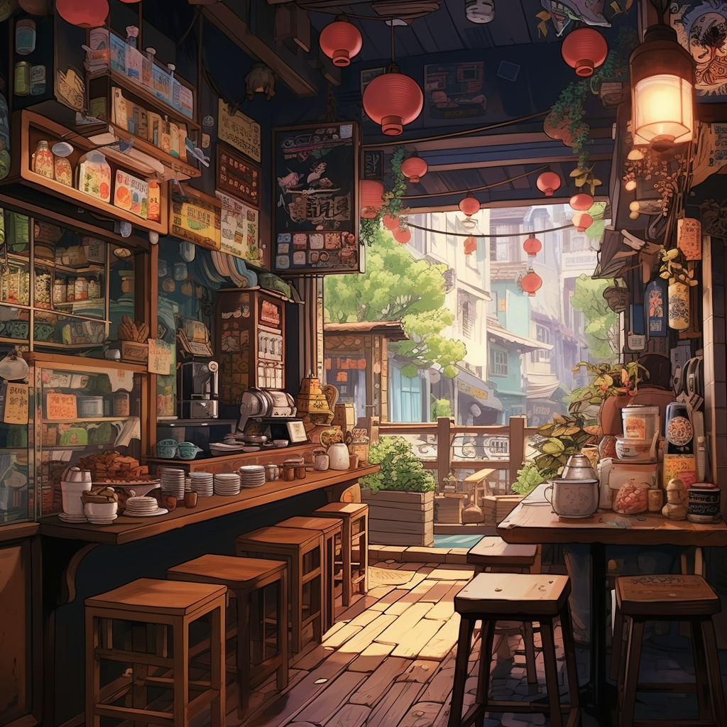 Cartoon Japan Coffee Shop Illustration