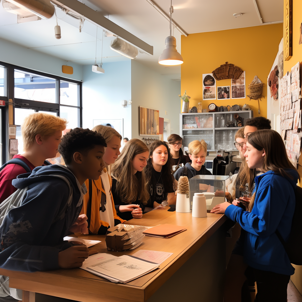 Middle school students making coffee