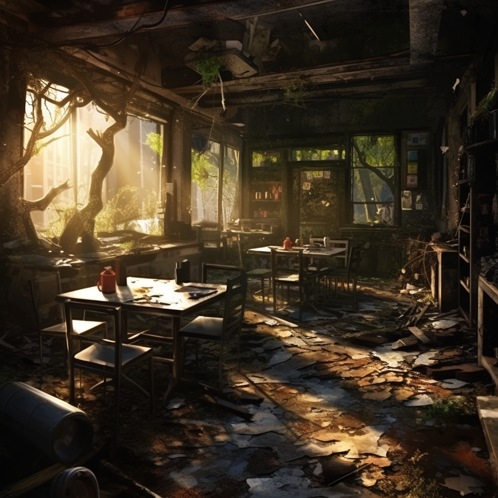 Post Apocalyptic Abandoned Coffee Shop Bar