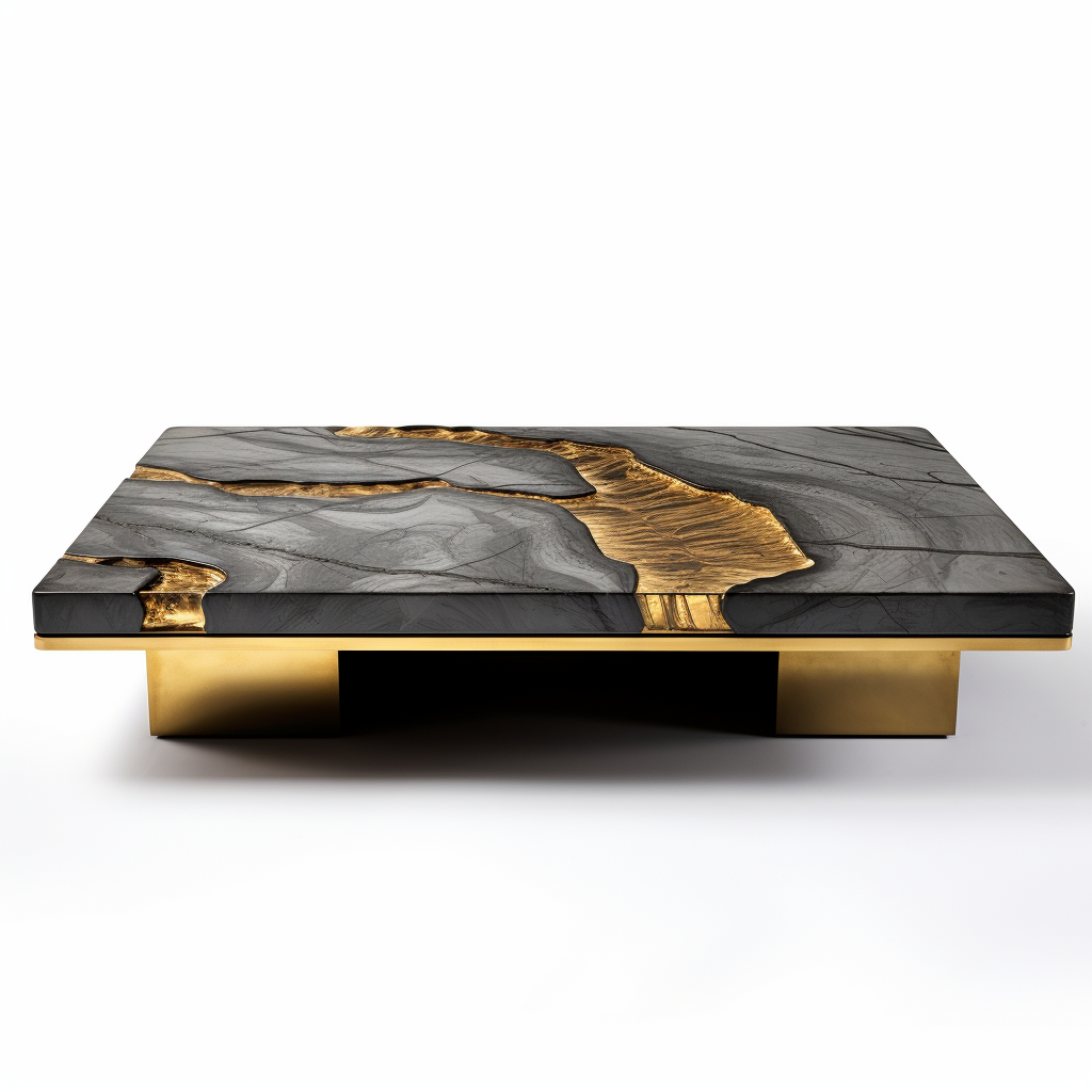 Gray marble coffee table with golden finishes