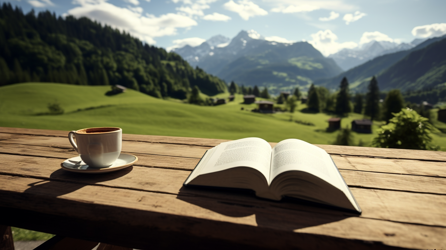 Coffee and Book in Swiss Countryside