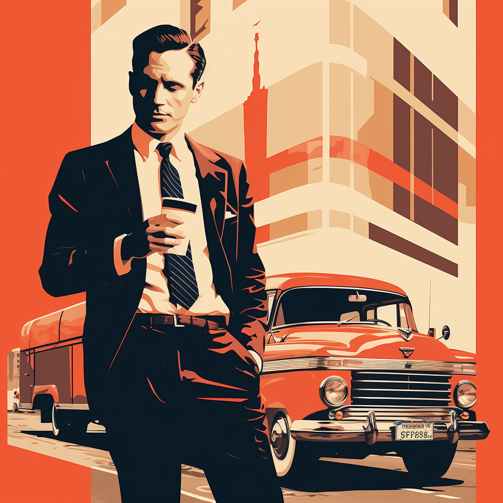Stylish man with headset in retro coffee brand poster