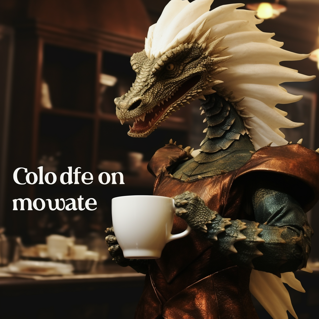 Humorous coffee murder meme with dragon