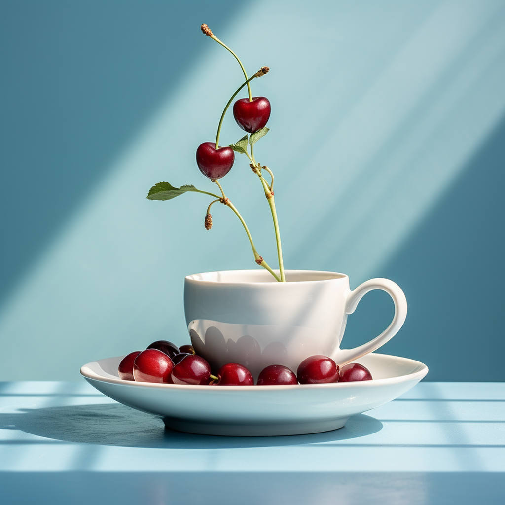 Close-up of a coffee cherry on light blue background