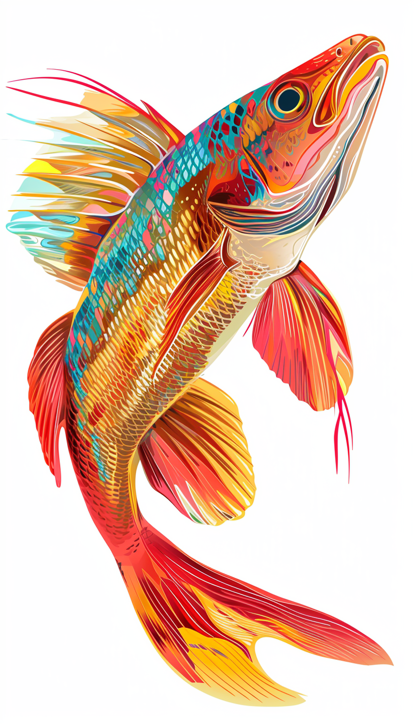 Colorful Coi Fish Swimming on White Background