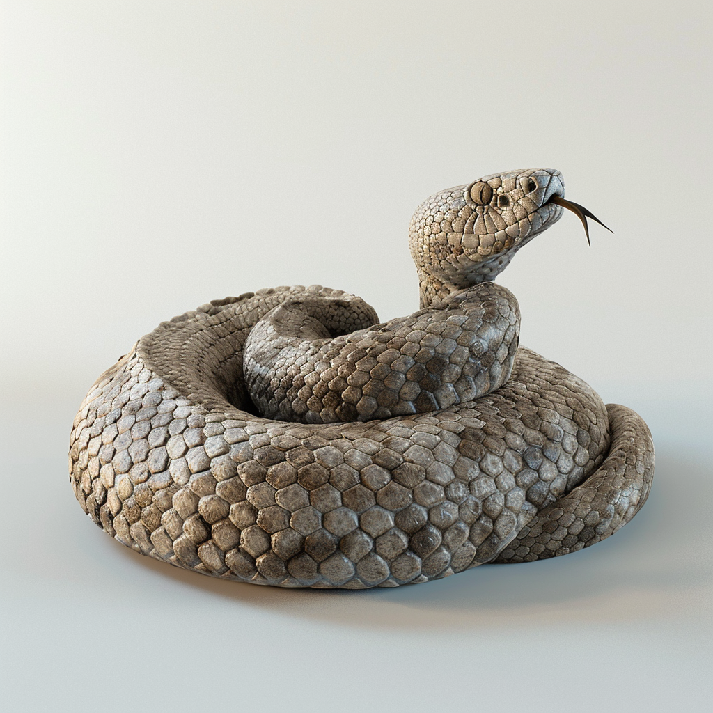 Hyper-realistic rattlesnake on white background