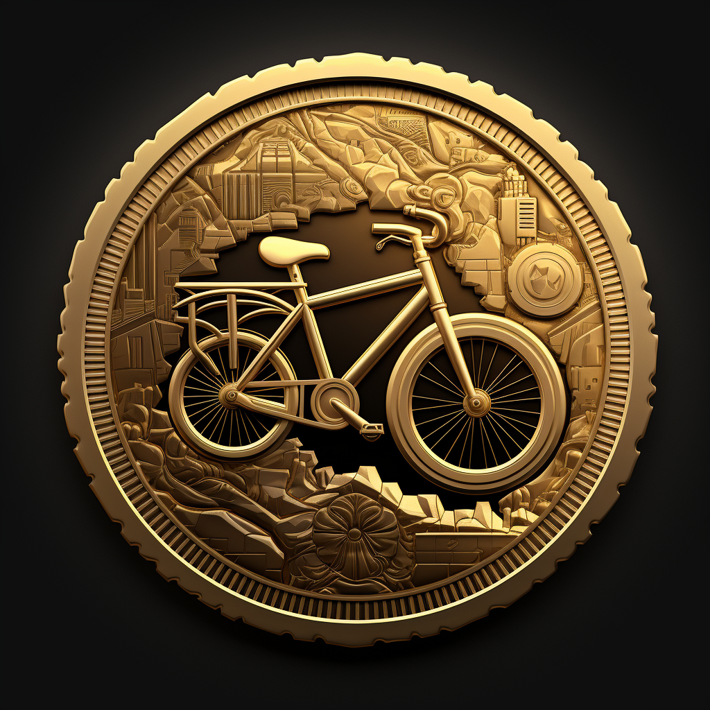 Black and gold coin bicycle logo