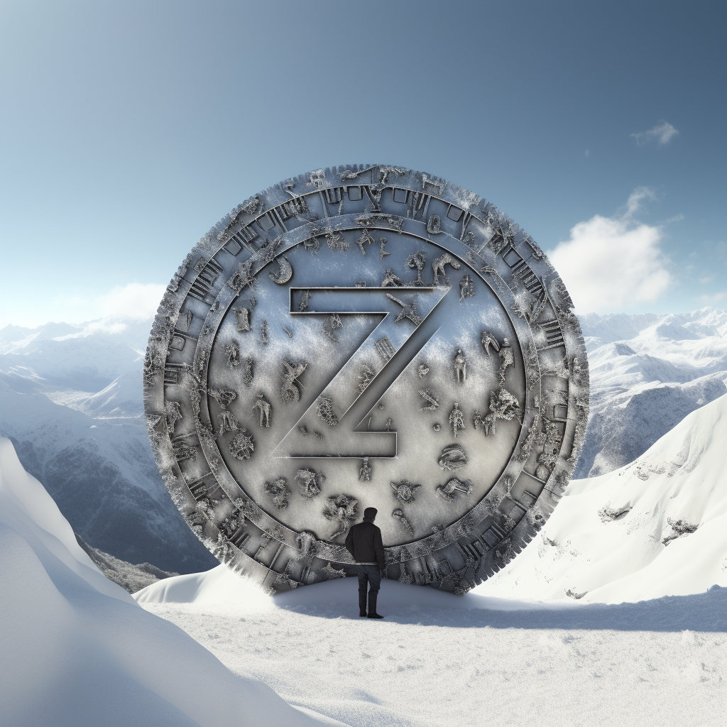 Coin with Letters on Snow Mountain