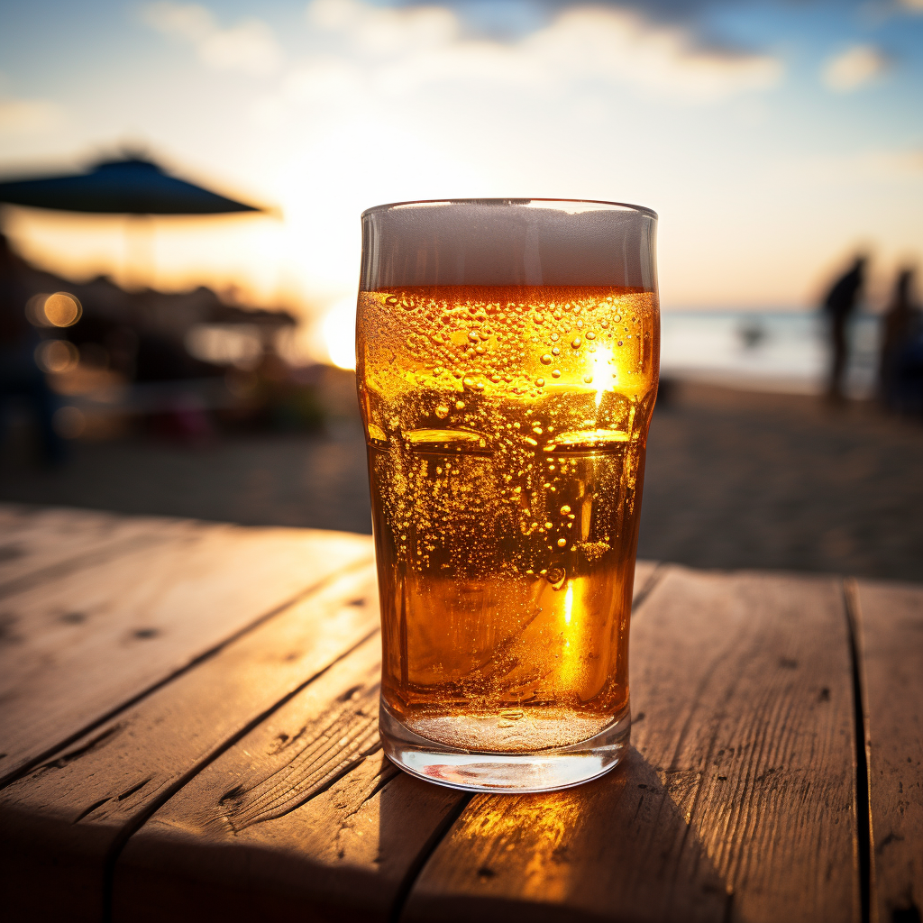 Cold pint of beer by the beach