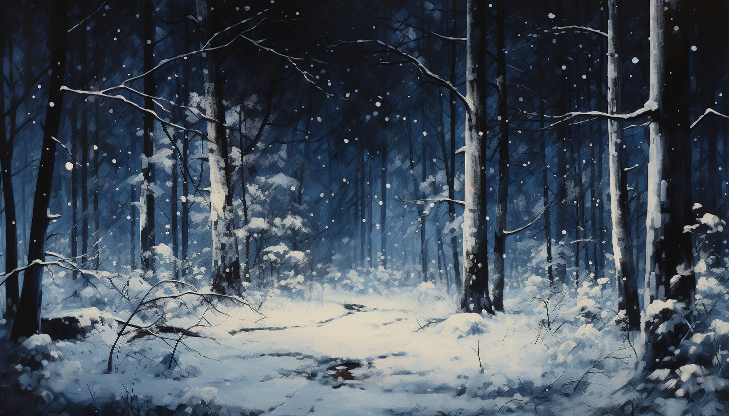 Vintage painting of a cold snowy night