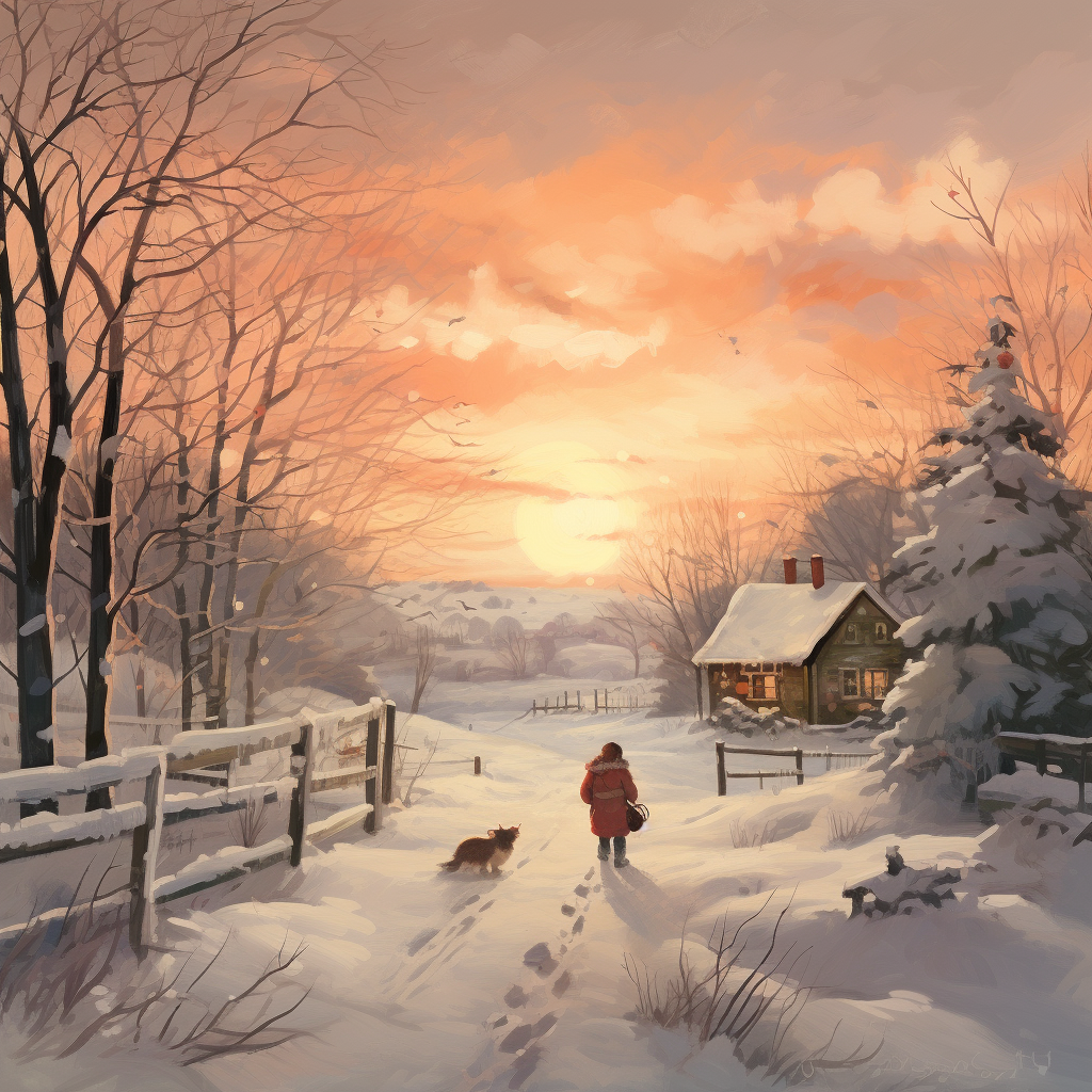 Illustration of a Warm Winter Morning Amidst Snow