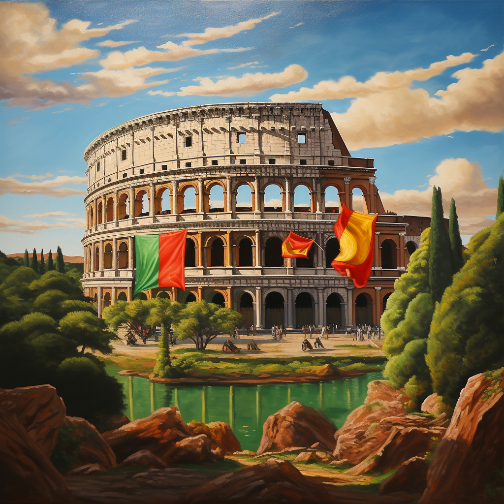 Coliseum on Italian flag backdrop