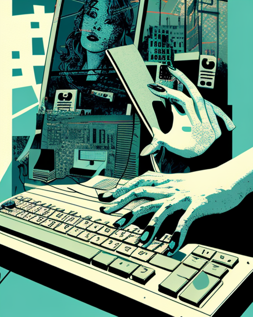 Collage Illustration of Woman Writing on Keyboard with AI Computers