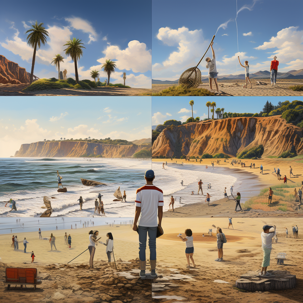 Collage baseball beach hiking barbeques parks