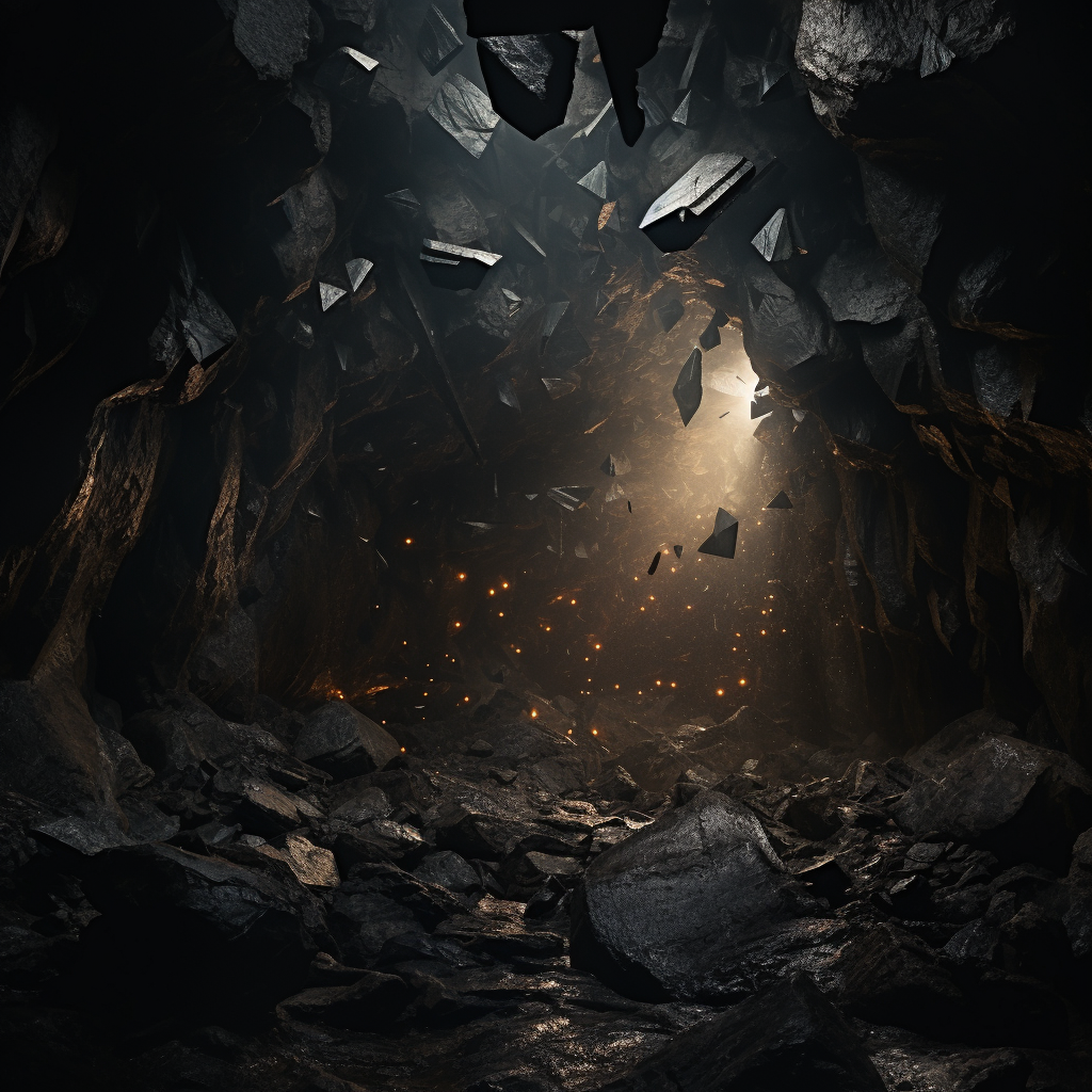 Rocks crumbling in a mysterious cave