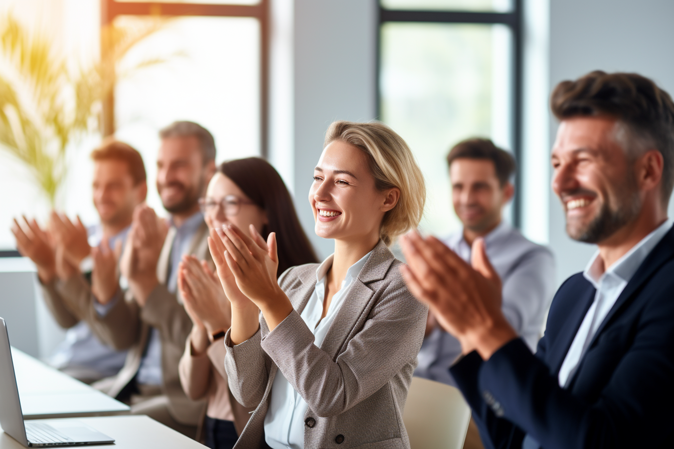 Colleagues applauding team member's achievement