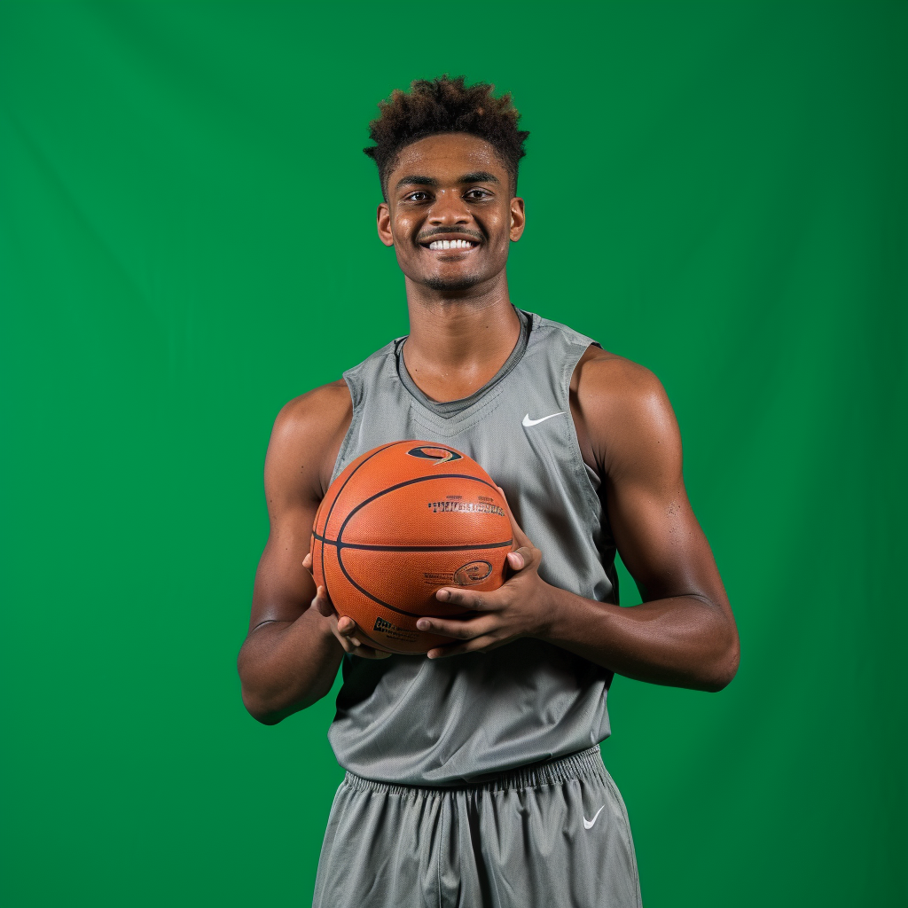 Male college basketball player on green screen