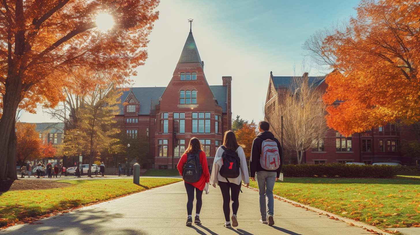 Student touring college campus with parents