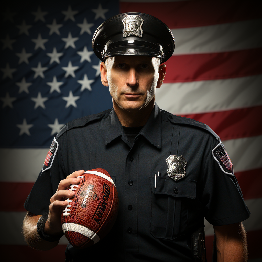 Transparent image of college football referee with flag and whistle