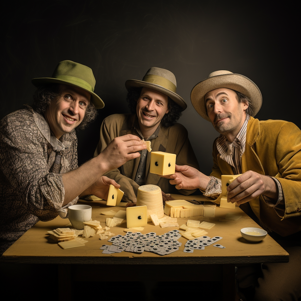 Four Friends Playing Swiss Cheese Poker