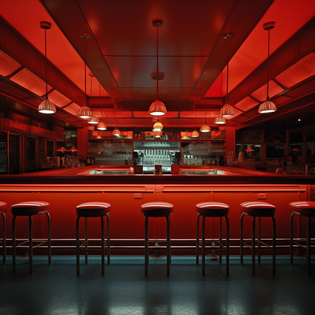 Lively college bar with red ambiance