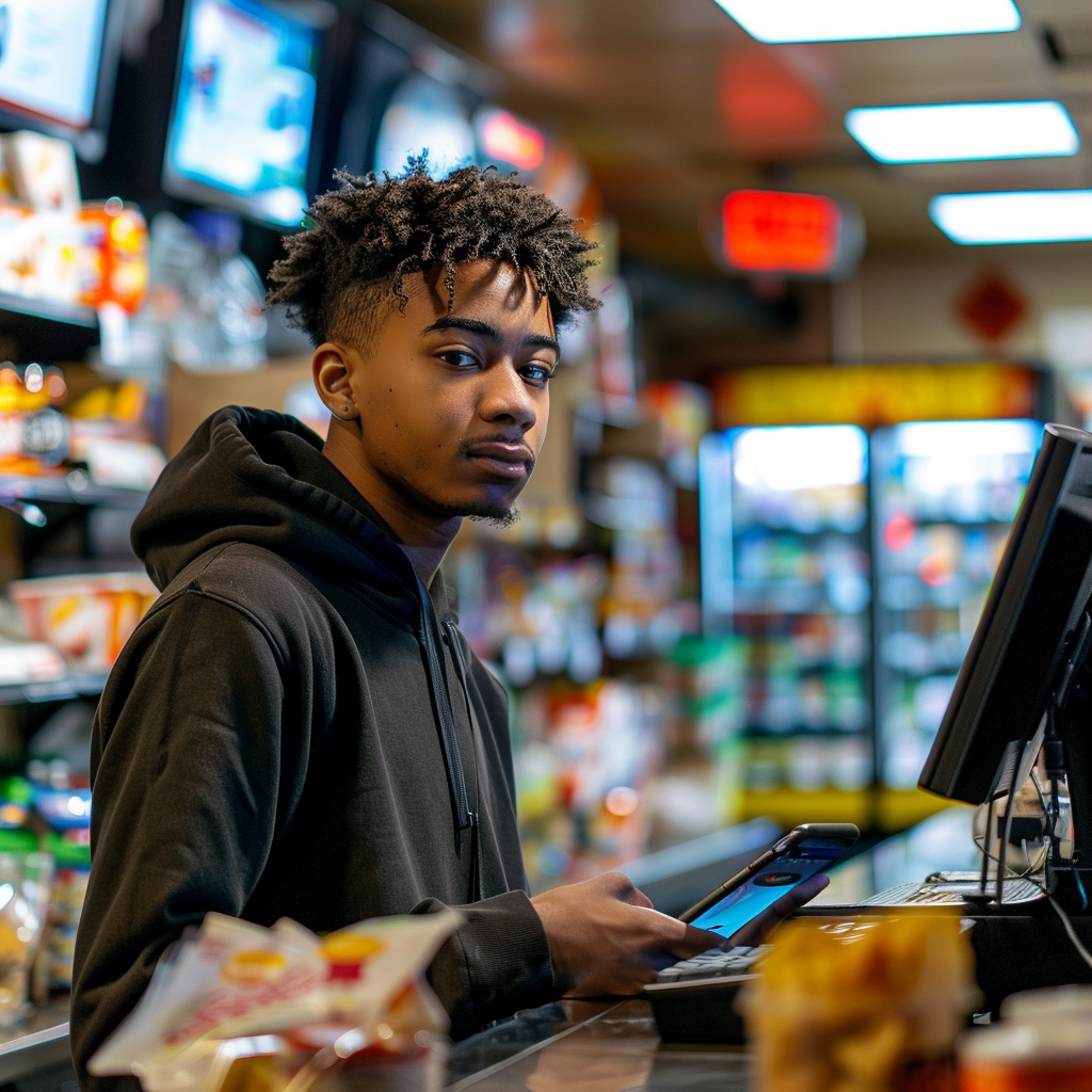 Student at Gas Station Counter