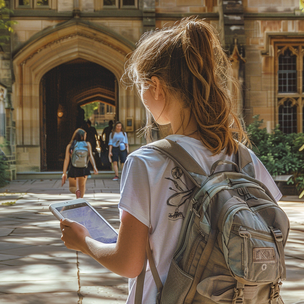 College student Jane Smith with iPad