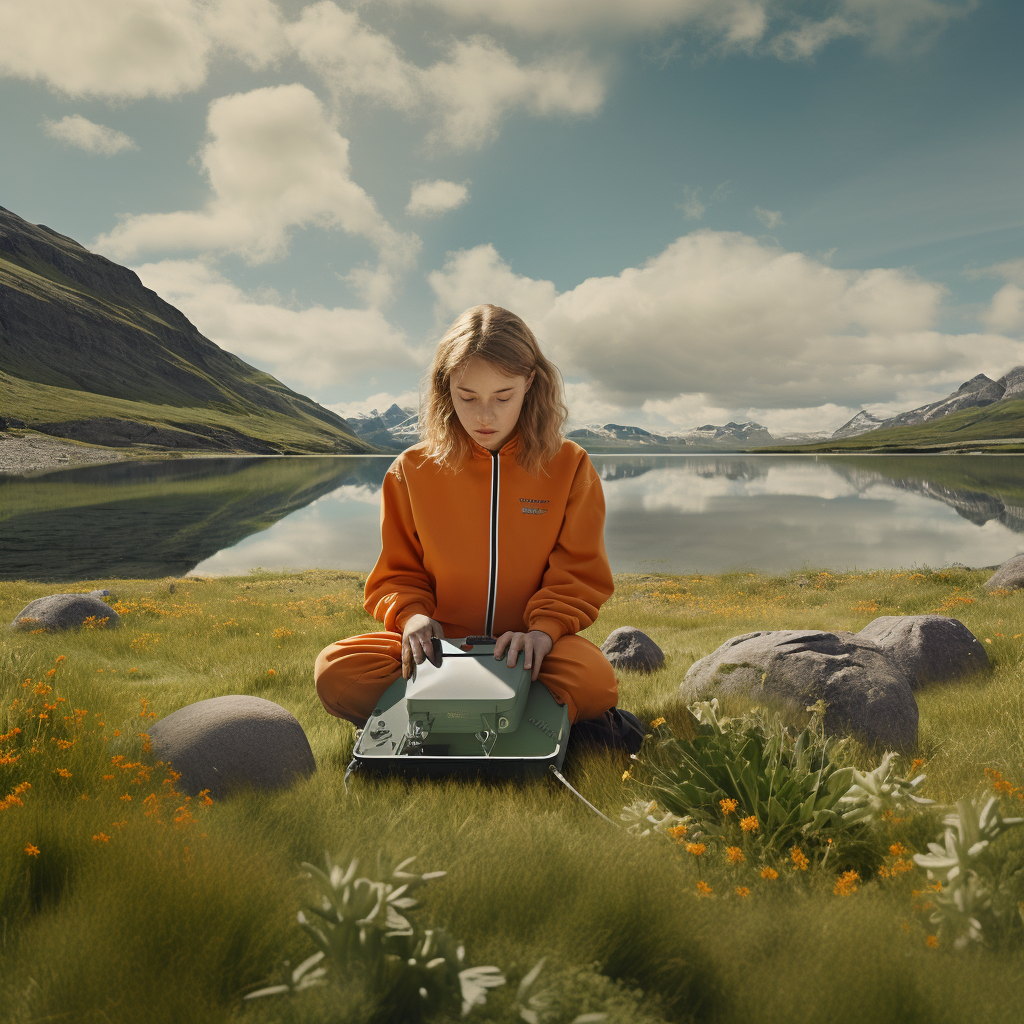 Woman in Orange Hoodie Playing with Remote Control Boat