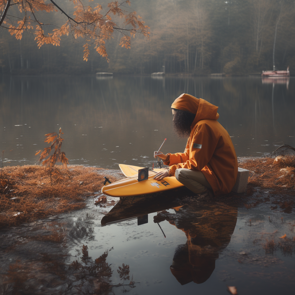 College Woman Enjoying RC Boat at the Lake