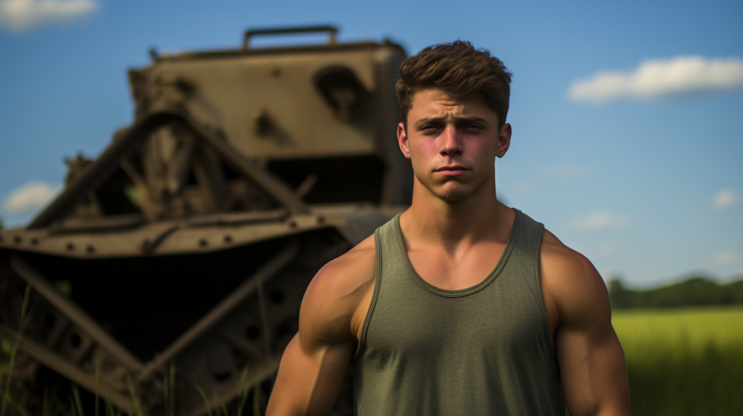 Young College Man in Tank Top Outdoors