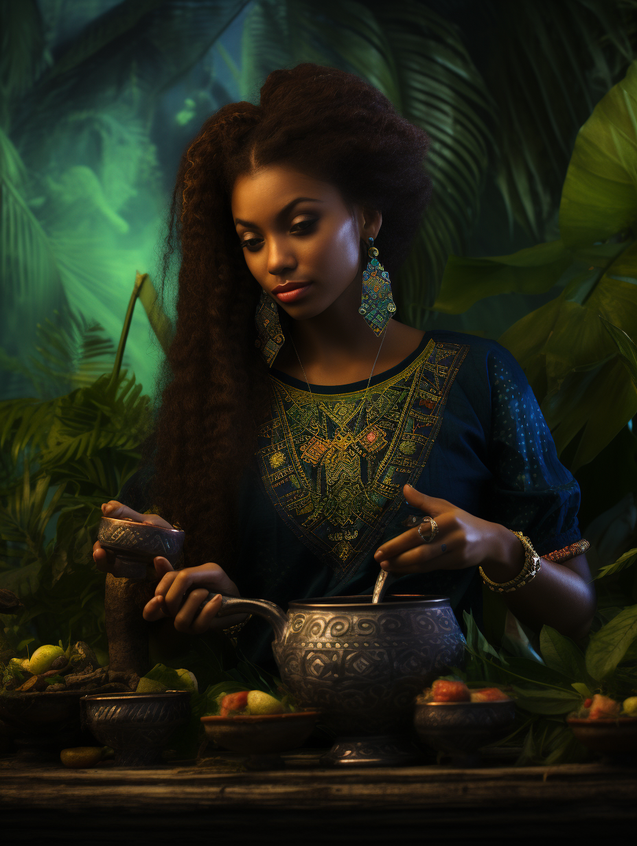 Young black girl with mystical tea