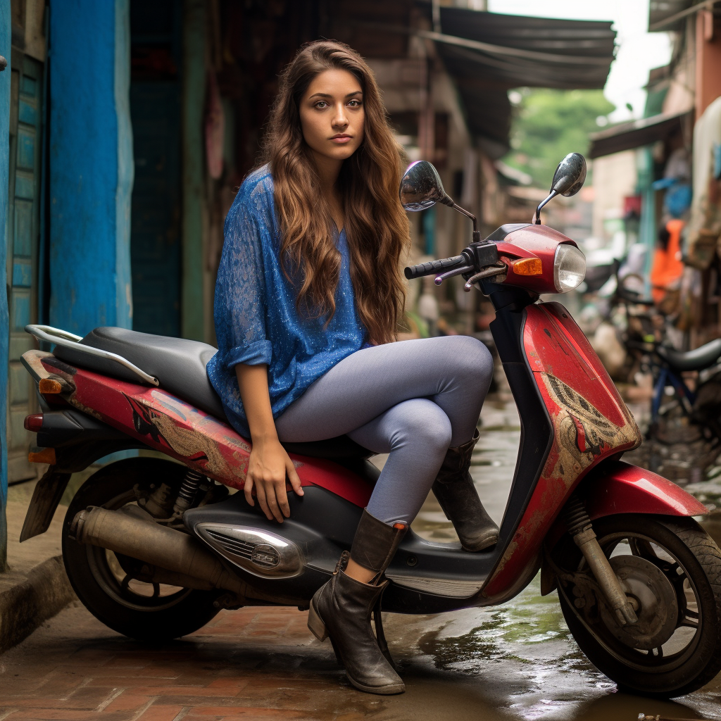 Beautiful Colombian girl on Yamaha BWS scooter