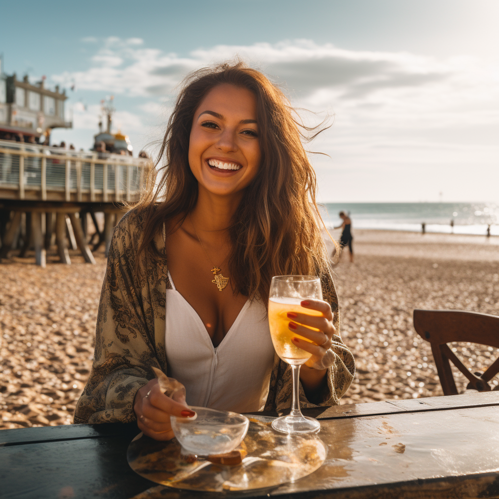 Colombian woman dining in Brighton smiling