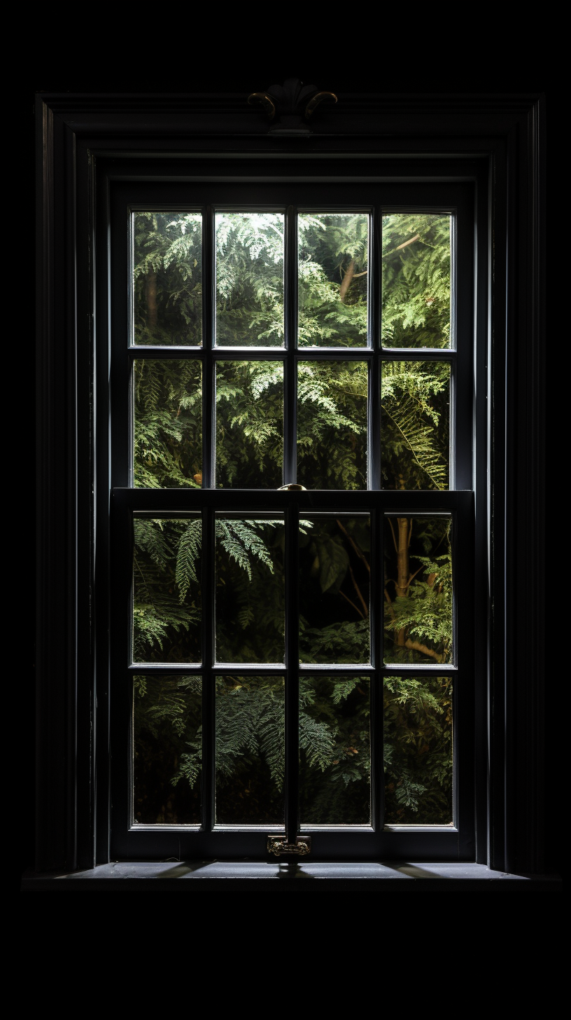 Colonial open window with black background