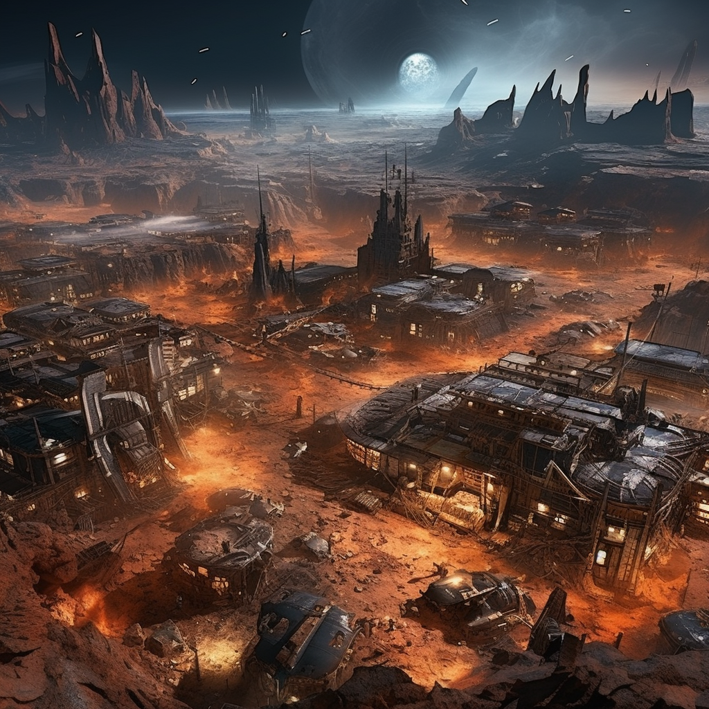 Detailed image of space colony war scene