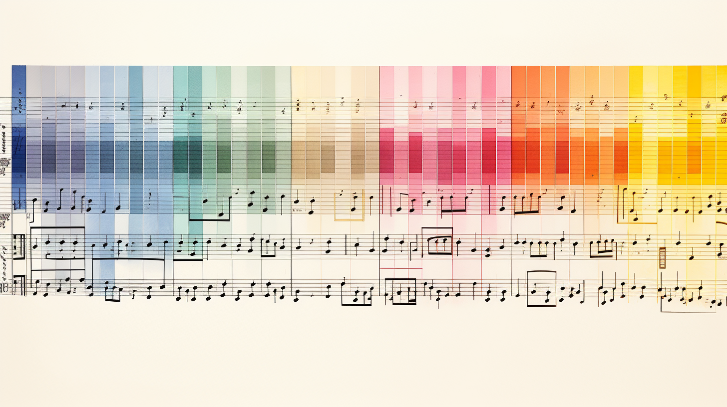 Color-coded sheet music notes