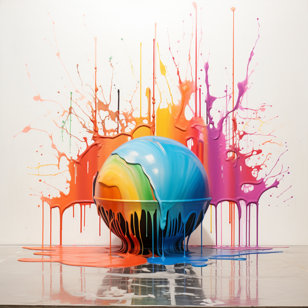 Realistic white sphere with colorful paint drips