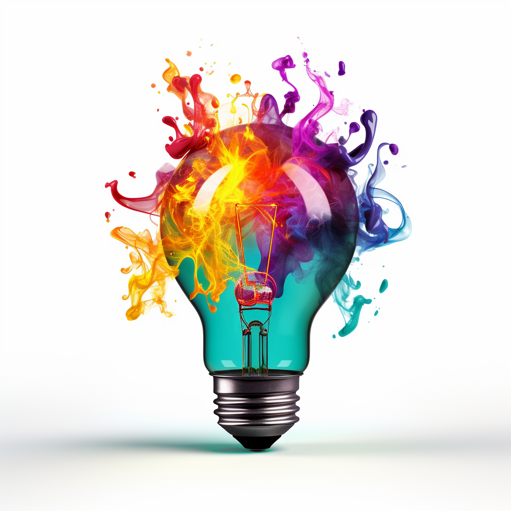 Color explosion idea bulb on white background