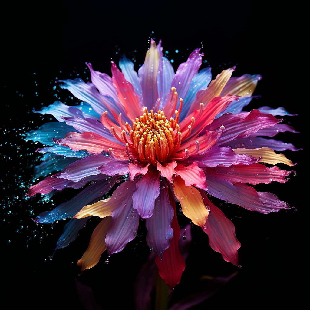 Colorful flower transforming into spectacular firework display