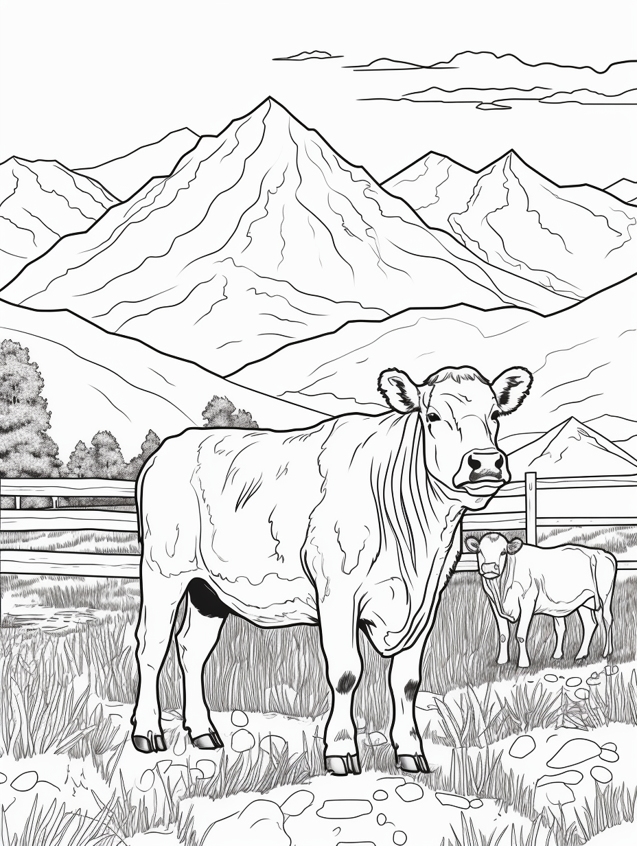 Simple Colorado cattle and ranch coloring page