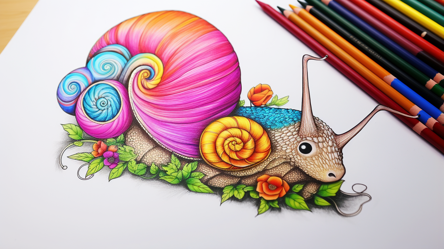 Realist snail blackline drawing for children's colorbook