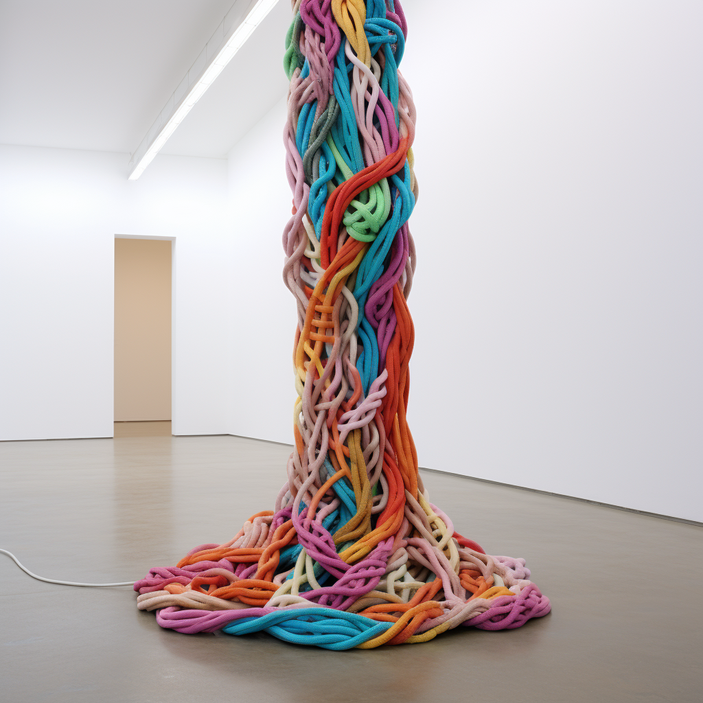 Colorful cables surrounding white column