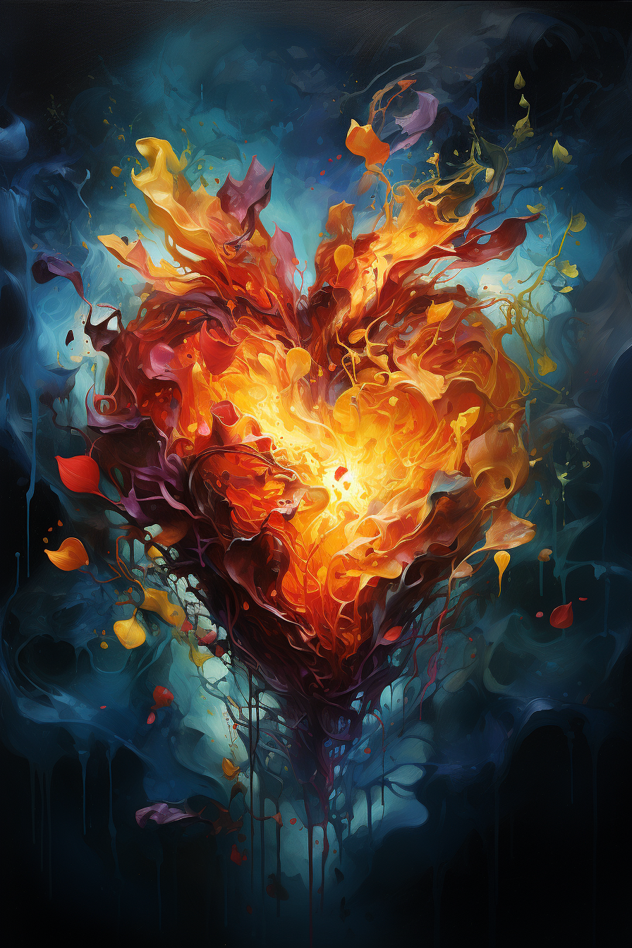 Colorful heart-shaped oil painting