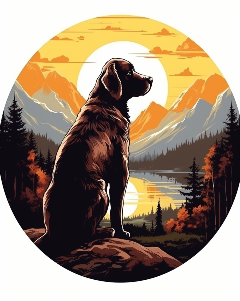 Painter Dog Silhouette with Colorful Landscape