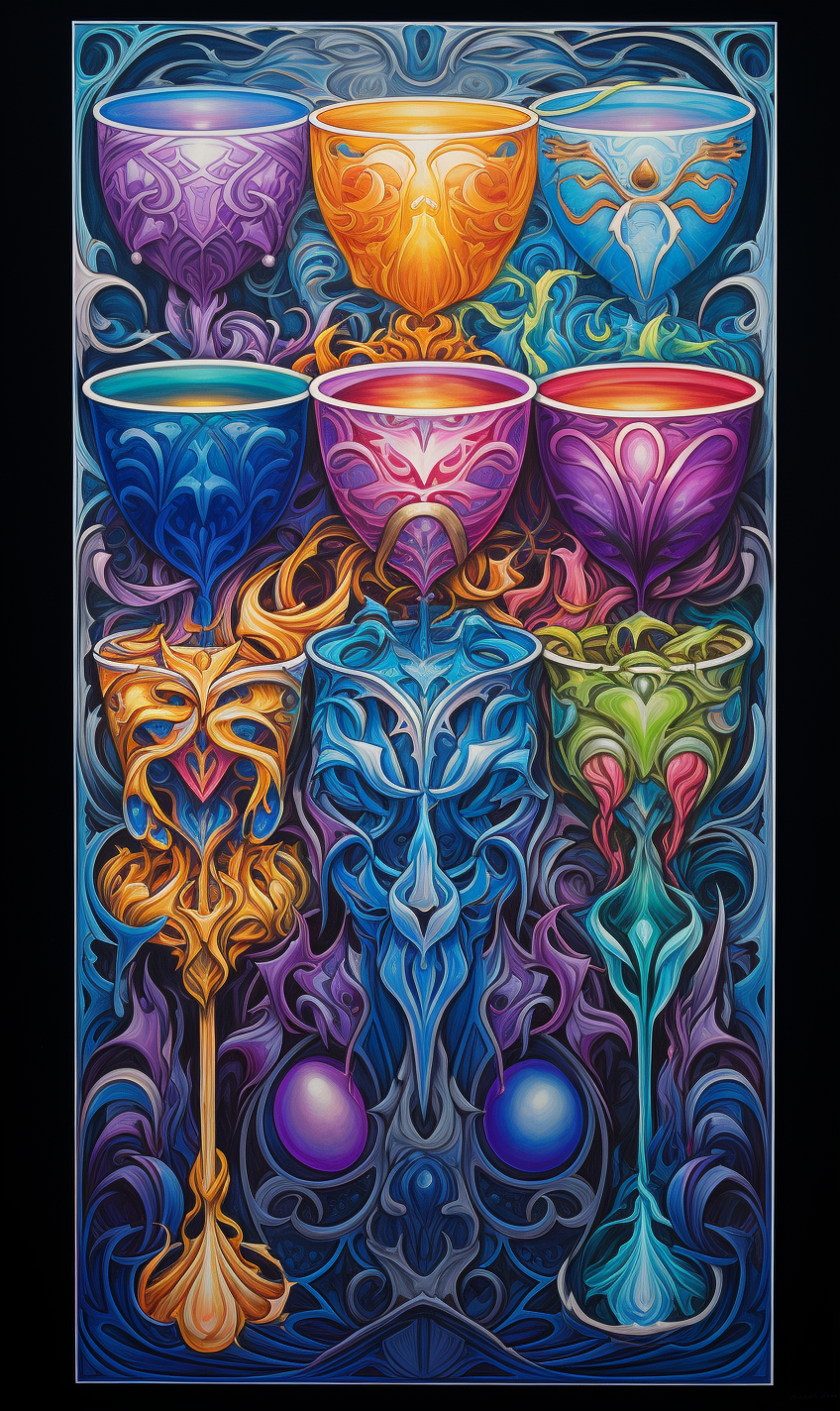 Detailed Colored Pencil Art for Six of Cups Tarot