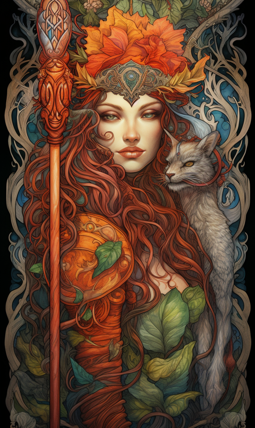 Detailed fantasy Tarot art with colored pencils