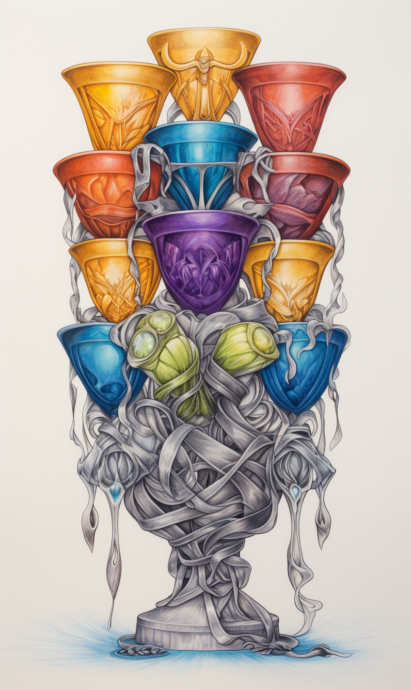 Colorful Tarot Card with Seven Cups