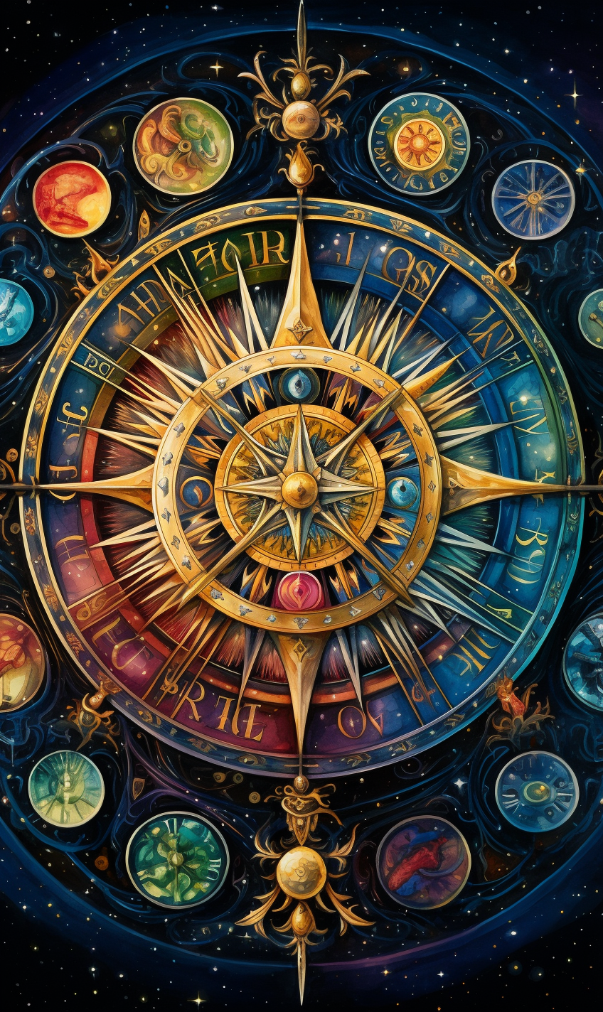 Vibrant colored pencil tarot wheel